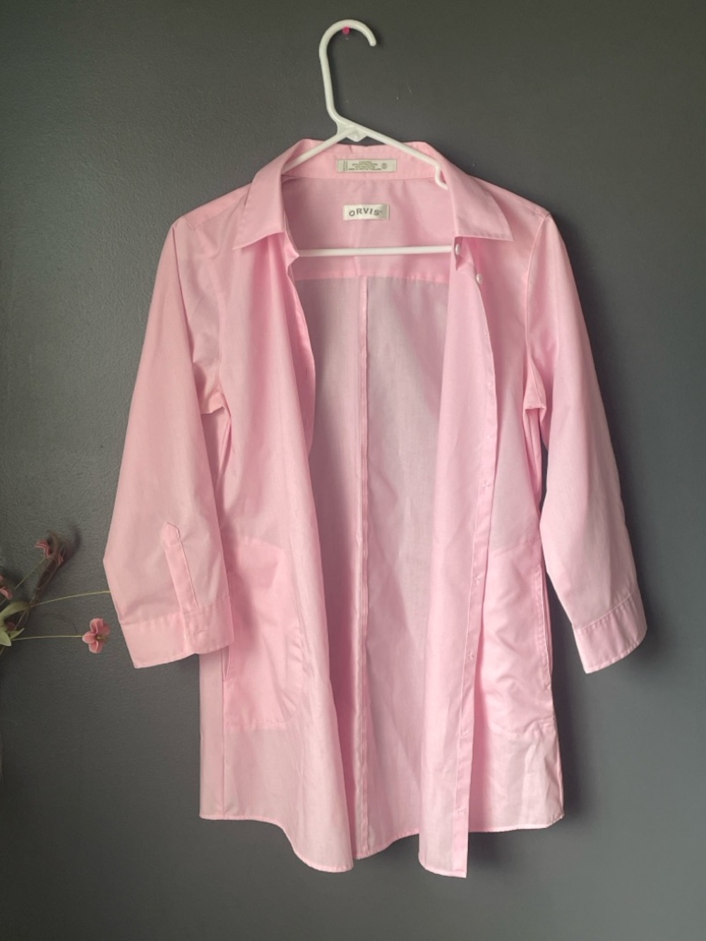 Orvis Pink Button Down Shirt Women Size 6 Cotton Blend 3/4 Sleeve Classic Blouse